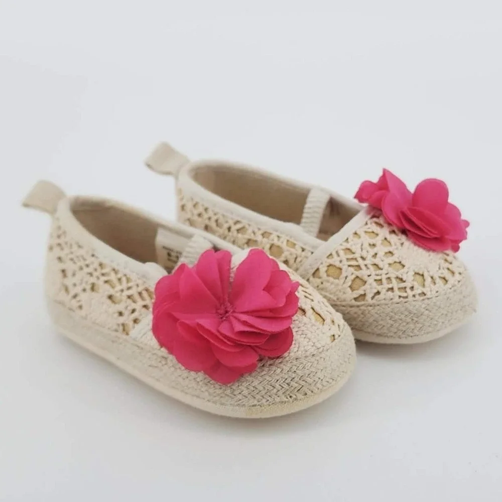 Rising Star Baby Girl Ivory Crochet Lace Espadrille‎ Flats  9-12 Months READ